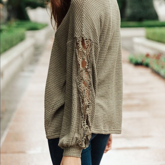 Chloe Lace & Drape Sweater in Olive - Picture 8 of 8